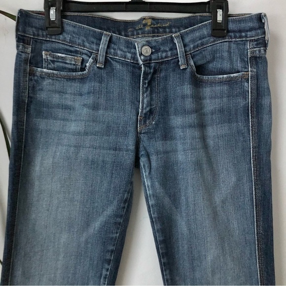 7 FOR ALL MANKIND Women's Washed Blue Studded Flared Low Rise Jeans Size 30 - Picture 2 of 15